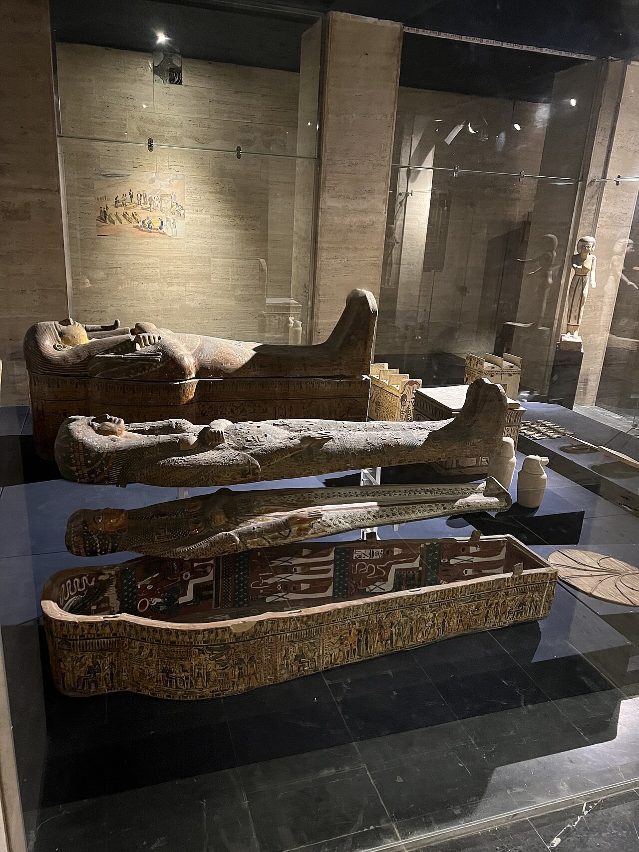 Coffins from the Bab el-Gasus archaeological group displayed in Cairo