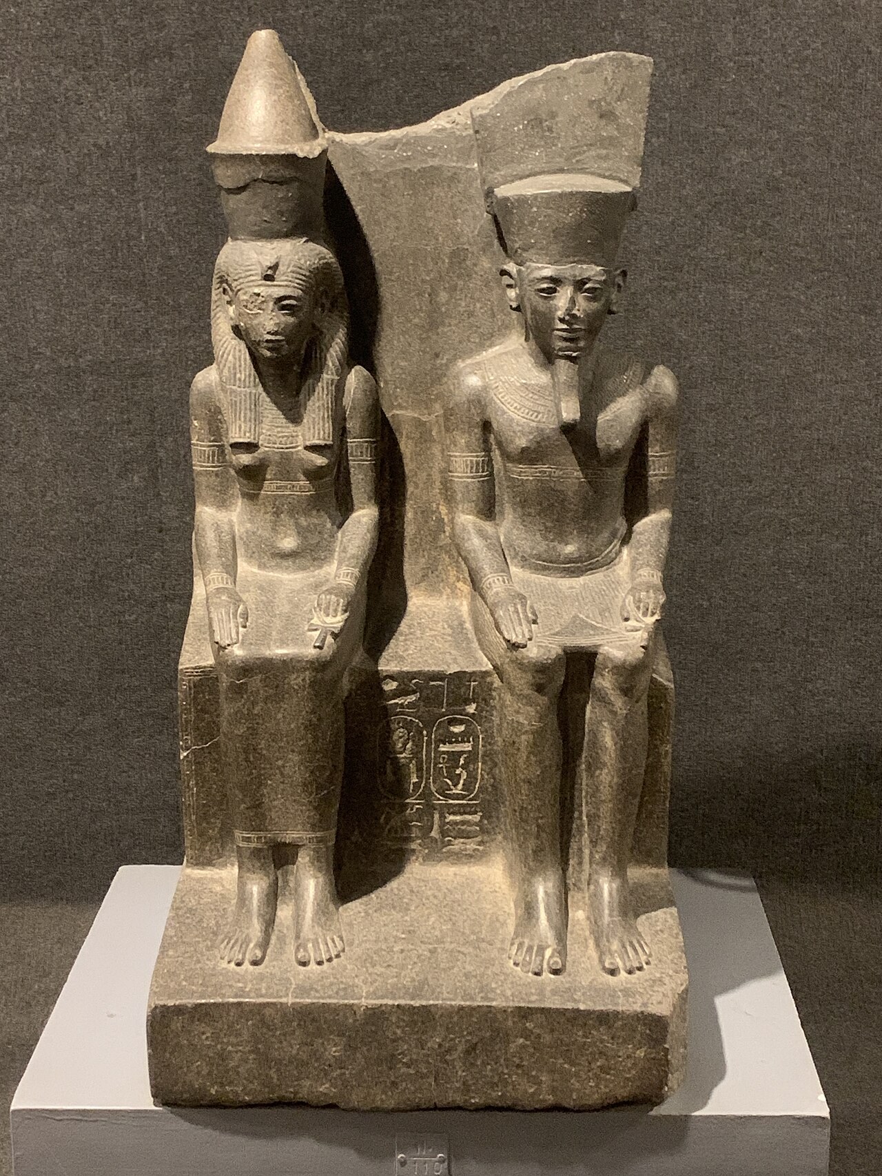 Double statue of Amun and Mut displayed at Luxor Museum